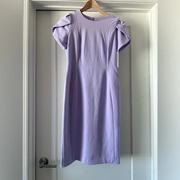 💜 NWT! Lavender CALVIN KLEIN Tulip Sleeve Sheath Dress - Size 10 - Picture 2 of 8